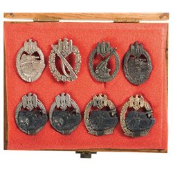 Eight Nazi Style Badges in an Oak Case