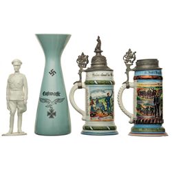 Four German Porcelain Items, including a "SS/Allach" Marked Statuette