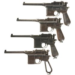 Four Mauser Small Ring Broomhandle Semi-Automatic Pistols -A) Mauser Broomhandle Pistol
