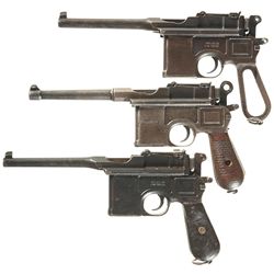 Three Mauser Broomhandle Semi-Automatic Pistols -A) Mauser Small Ring Broomhandle Pistol