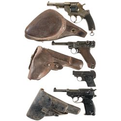 Four European Handguns -A) St. Etienne Model 1873 Double Action Revolver with Holster