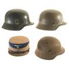 Image 2 : One SA Kepi, Nazi Style Greatcoat, and Three Nazi Style Stahlhelm Helmets