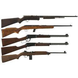 Four Rifles and One Air Rifle -A) Unknown Slide Action Rifle
