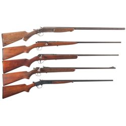 Collector's Lot of 5 Single Shot Long Guns -A) Iver Johnson Break Open Shotgun