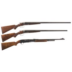 Two Shotguns and a Rifle -A) A.H. Fox Sterlingworth Side by Side Shotgun