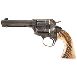 Engraved Colt Bisley Model Single Action Army Revolver with Stag Grips