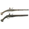 Image 1 : Two Ornate Flintlock Pistols -A) Balkan-Style Pistol with Brass-Paneled Stock