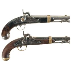 Two U.S. Martial Pistols -A) 1837 Dated Johnson Model 1836 Percussion Conversion Pistol