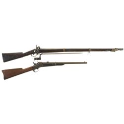 Two Antique Military Long Arms -A) Russian Percussion Musket with Bayonet