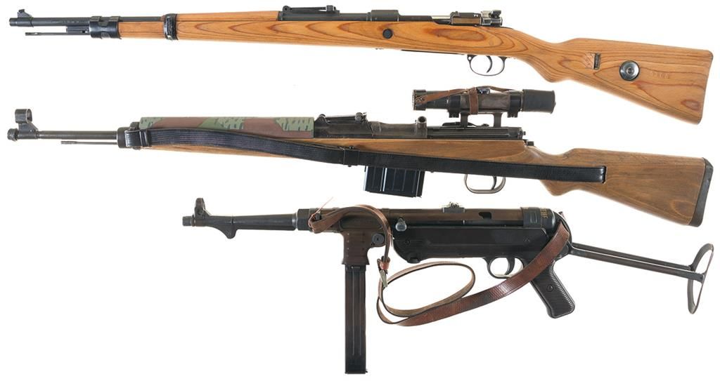 Two World War II German Rifles and a Reproduction SMG -A) BSW