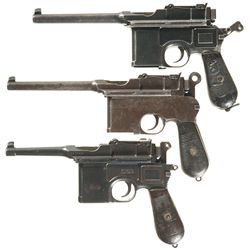 Three Mauser Broomhandle Semi-Automatic Pistols -A) Mauser Small Ring Broomhandle Pistol