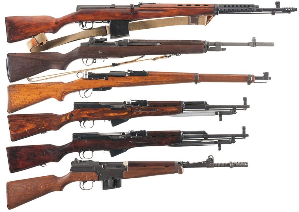 Six Military Style Rifles -A) Russian Tokarev SVT 40 Semi-Automatic Rifle with Naval-Style Dagger an