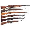 Image 1 : Six Military Style Rifles -A) Russian Tokarev SVT 40 Semi-Automatic Rifle with Naval-Style Dagger an