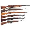 Image 1 : Six Military Style Rifles -A) Russian Tokarev SVT 40 Semi-Automatic Rifle with Naval-Style Dagger an