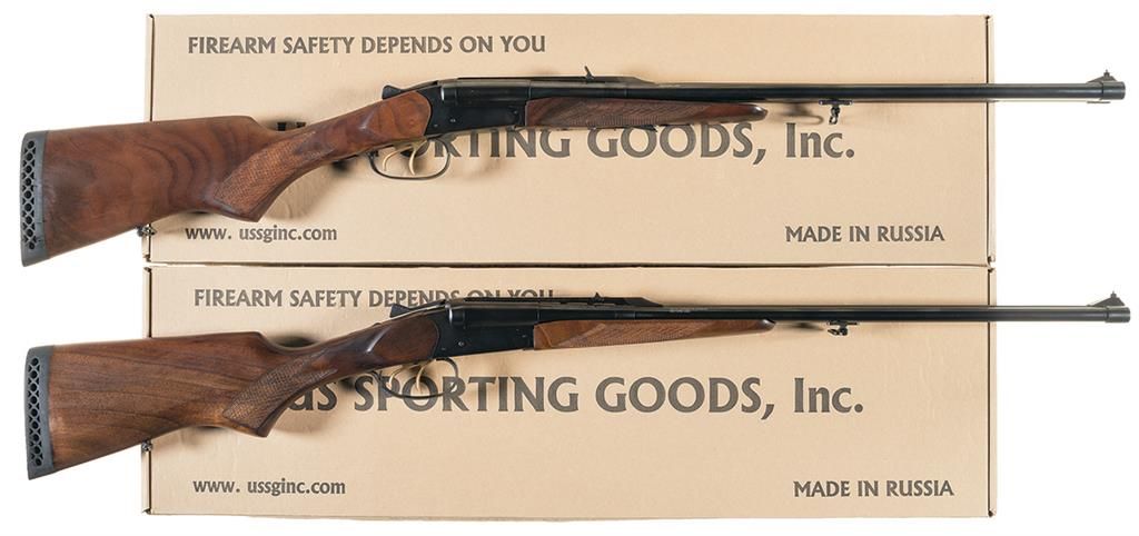 Two Boxed Baikal Side By Side Rifles A Baikal Model MP 221 Rifle two-boxed-baikal-side-by-side-rifles-a-baikal-model-mp-221-rifle