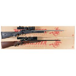 Two Boxed and Scoped Winchester Model 70 Bolt Action Rifles -A) Winchester  Model 70 Coyote Black La