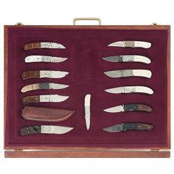 Cased Set of Thirteen  Custom Knives, Chiefly Tabor Production