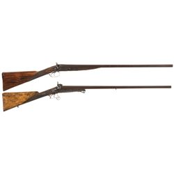 Two Double Barrel Shotguns -A) William Lee Side lever Half Cock Rotating Single Bolt Snap Action Sho