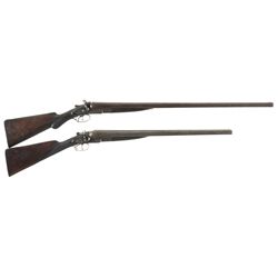 Collector's Lot of Two British Side by Side 10 Gauge Shotguns -A) Engraved Hollis & Son Shotgun