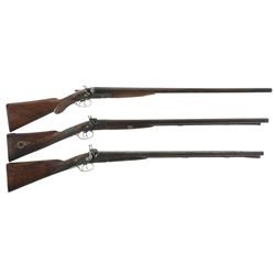Collector's Lot of Three Damascus Barreled British Side by Side Shotguns -A) Engraved Hollis & Son S