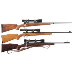 Three Bolt Action Rifles with Scopes -A) Custom Fabrica de Armas Mauser Rifle