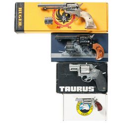 Four Boxed Revolvers -A) Ruger New Model Single Six Single Action Revolver with Stag Grips