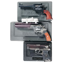 Three Cased Ruger Hand Guns -A) Ruger New Model Blackhawk Single Action Revolver