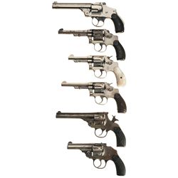 Six Nickel Plated Double Action Revolvers -A) Smith & Wesson 38 Safety Hammerless 4th Model Revolver