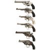 Image 1 : Six Nickel Plated Double Action Revolvers -A) Smith & Wesson 38 Safety Hammerless 4th Model Revolver