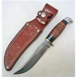 COLT BOWIE KNIFE W/ STACKED LEATHER HANDLE & SHEATH