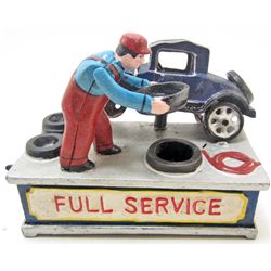 CAST IRON FULL SERVICE STATION MECHANICAL BANK