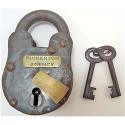 PINKERTON AGENCY IRON PADLOCK W/ KEYS