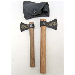 PAIR OF FLYING DRAGON THROWING AXES
