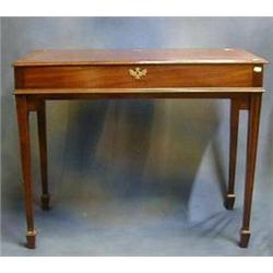 A Georgian mahogany rectangular drop flap Farmers Supper table, with hinged lid, raised on square...