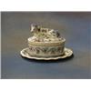 Image 1 : An 18th/19th Century Delft blue and white pottery cheese dish and cover the lid decorated a figur...