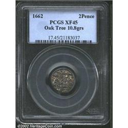 1662 2PENCE Oak Tree Twopence XF45 PCGS. Large Date. Breen-36, Noe-33, R.6. 10.8 grains. There is so
