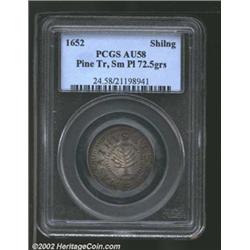 1652 SHILNG Pine Tree Shilling, Small Planchet AU58 PCGS. Noe-7-16, R.2. 72.5 grains. Medium gray wi