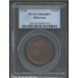 1723 1/2P Hibernia Halfpenny MS64 Brown PCGS. Breen-150, medium brown surfaces with ruddy undertones