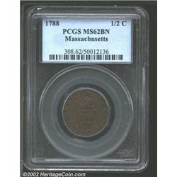 1788 1/2 C Massachusetts Half Cent MS62 Brown PCGS. Breen-973. An attractive Uncirculated example, t