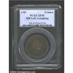 1787 COPPER Connecticut Copper, Laughing Head XF45 PCGS. Miller 6.2-M, R.4. Chocolate brown surfaces
