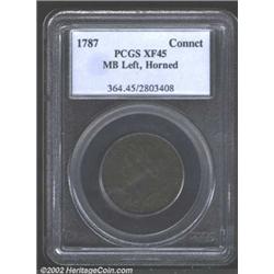1787 COPPER Connecticut Copper, Horned Bust XF45 PCGS. Breen-768, M. 4-L, R.1. Even deep chocolate-b