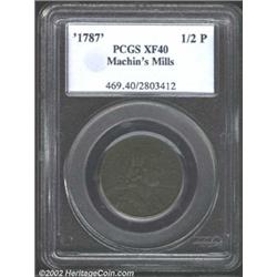 1787 1/2P Machin's Mills Halfpenny XF40 PCGS. Vlack 17-87B, R.2. Medium brown surfaces with light, e