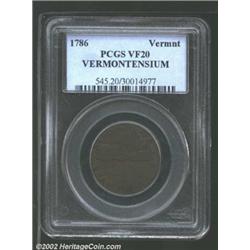 1786 COPPER Vermont Copper, VERMONTENSIUM VF20 PCGS. RR-8, Bressett 6-E, Low R.4. Nice detail on bot