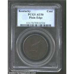 (1792-94) TOKEN Kentucky Token, Plain Edge AU50 PCGS. Breen-1155. Smooth, even chocolate surfaces. T