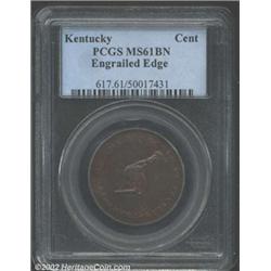 (1792-94) TOKEN Kentucky Token, Engrailed Edge MS61 Brown PCGS. Breen-1162. Described by Breen as "v