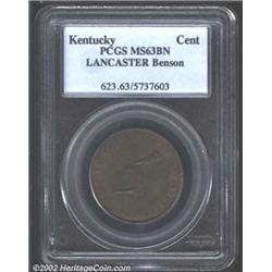 (1792-94) TOKEN Kentucky Token, LANCASTER Edge MS63 Brown PCGS. Ex: Benson. Breen-1156. Ruddy-brown.