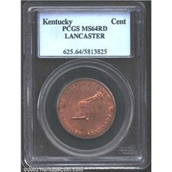 (1792-94) TOKEN Kentucky Token, LANCASTER Edge MS64 Red PCGS. Breen-1156 (?). We suspect that the at