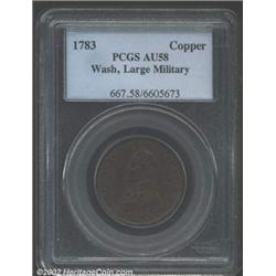 1783 1C Washington & Independence Cent, Large Military Bust AU58 PCGS. Baker-4, R.1. Medium brown su