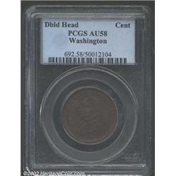 Undated 1C Washington Double Head Cent AU58 PCGS. Baker-6, R.1. Smooth, dark chocolate surfaces. Wel