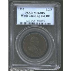 1795 1/2P Washington Grate Halfpenny, Large Buttons, Reeded Edge MS63 Brown PCGS. Baker-29AA, R.1. A